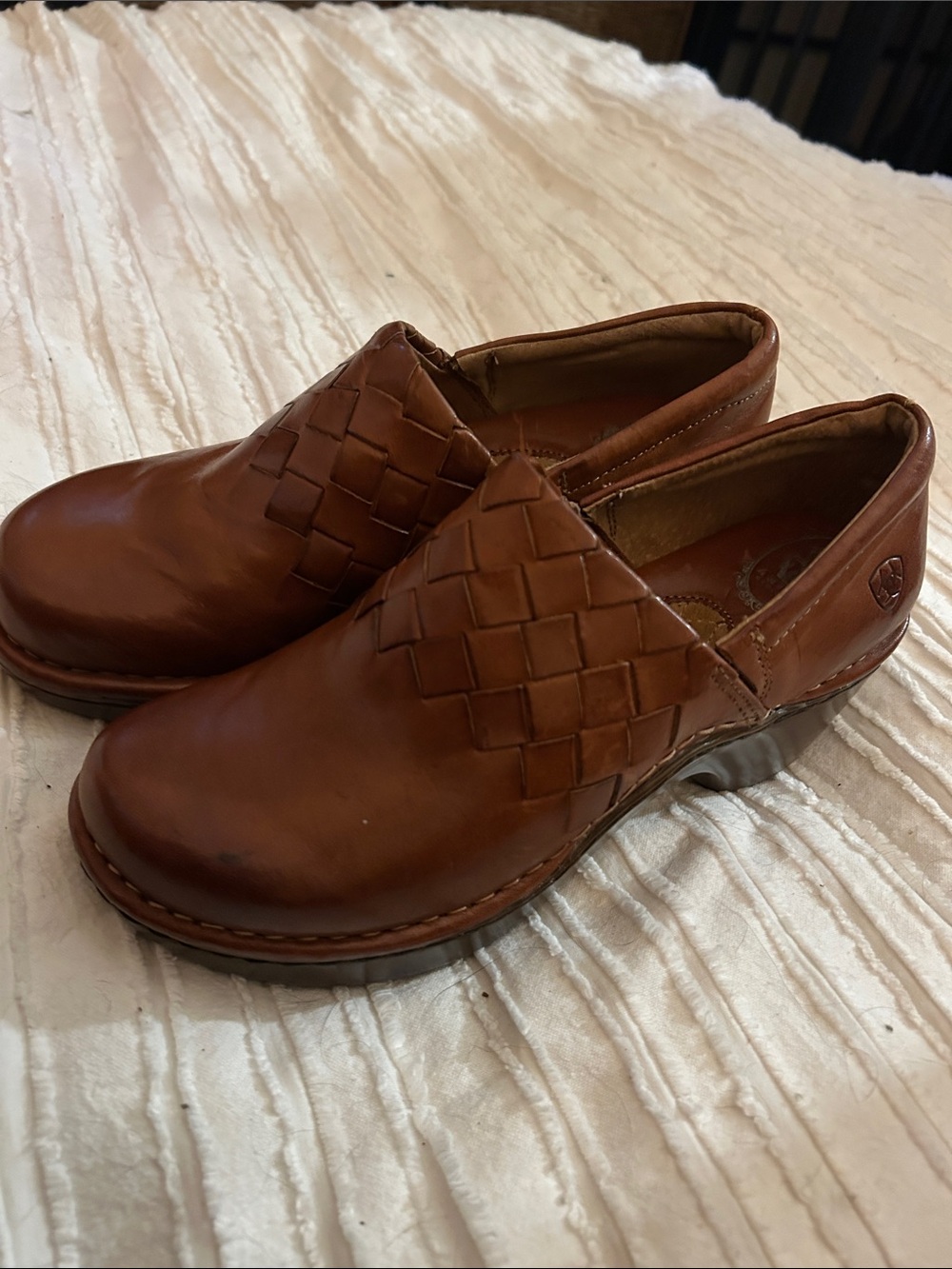 Ariat Cognac Woven Leather Slip-On Mules